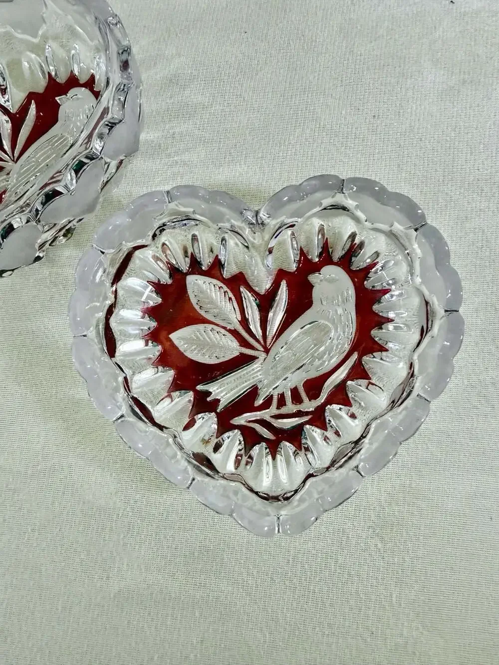 Hofbauer Byrdes Ruby Collection Heart-Shaped Crystal Trinket Dishes - Pair